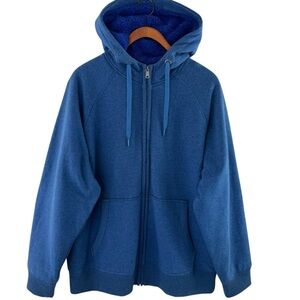 Faded Glory Blue Hooded Zip-Up Jacket Fleece Lined Sweatshirt with Pockets